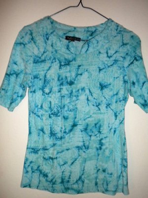 DUNIA Brand Aqua Blue Tye-Dye Pattern Shirt Top Women's Petite Size Small P/S
