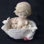 Little Blond Baby Boy White Ducks Miniature Resin Figurine EC BBY ON SWAN Easter