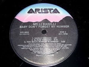 Baby Don't Forget My Number by Milli Vanilli, Original 1989 EP 12" Vinyl Single