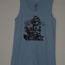 F.U.C. Funky Unique Clothing, Pirate Ship Blue Tank Top T-Shirt Women's Sz M NEW