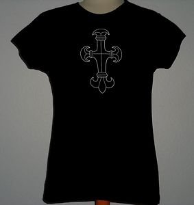 F.U.C. Funky Unique Clothing, Goth Cross Black T-Shirt Women's Size Large L, NEW