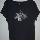 Tommy Hilfiger Top, Word Cloud Black V Neck Cotton T-Shirt, Women's Size XL EUC