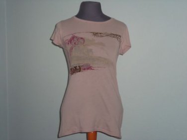 Roxy Quiksilver Ladies Surfer Original "T" Pink Babydoll T-Shirt Women's Size XS