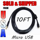 10' FT Long Micro USB Cable Gold Plated w/Ferrite Core