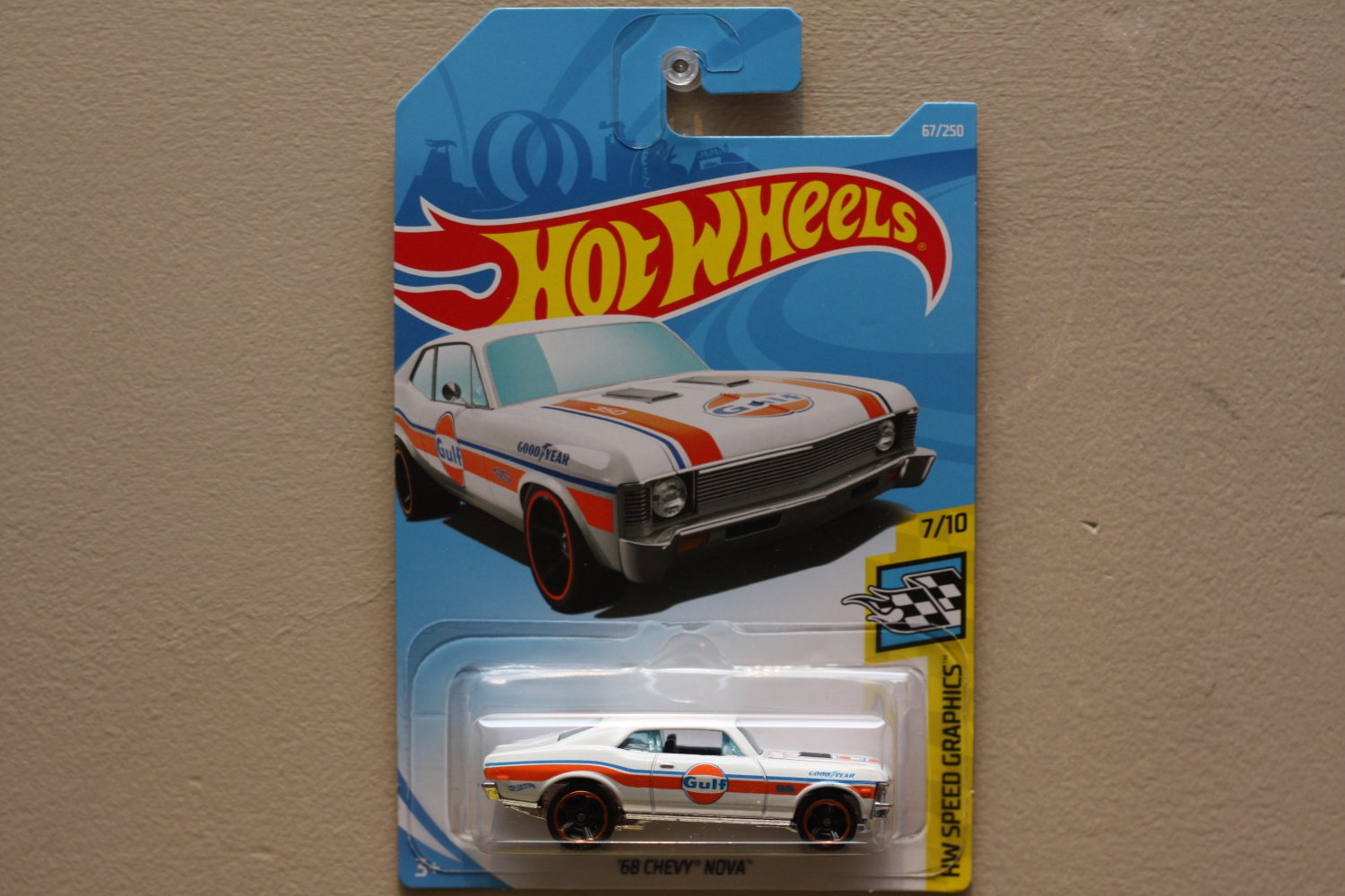 Hot Wheels 2019 HW Speed Graphics '68 Chevy Nova (gulf white)