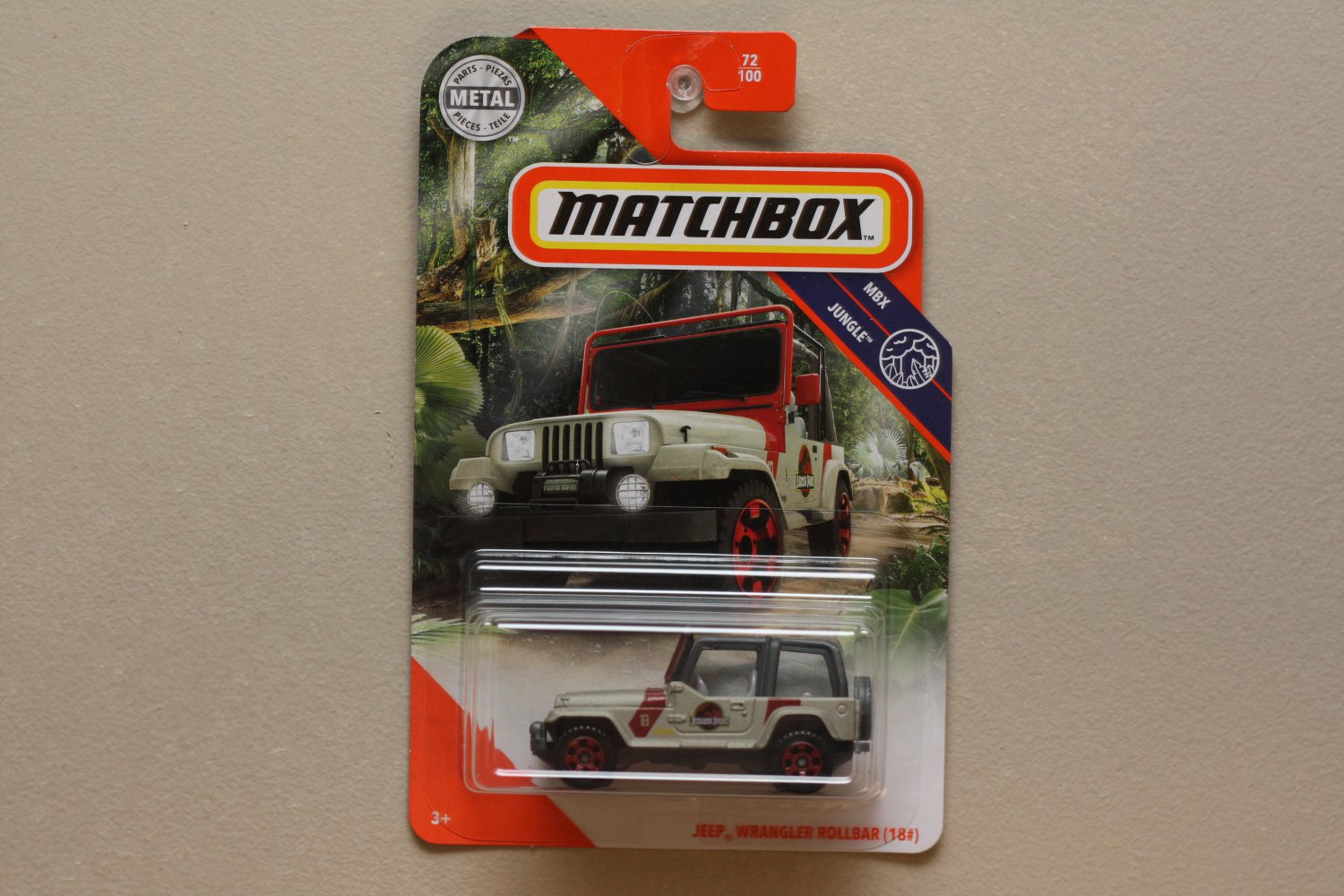 Matchbox 2020 MBX Jungle Jeep Wrangler Rollbar (Jurassic Park #18)