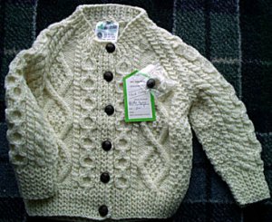 NWT Childs' Irish Ireland Wool Hand Knitted Fisherman's Button Cardigan Banin/Aran