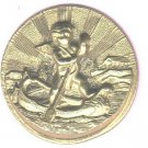 Cherub Rowing a Boat  button rays of the sun and temple in background antique button