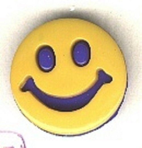 Smiley face button..modern snap-together, blue and gold plastic button