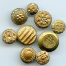 9 nice antique gilt brass buttons 2 have B/m