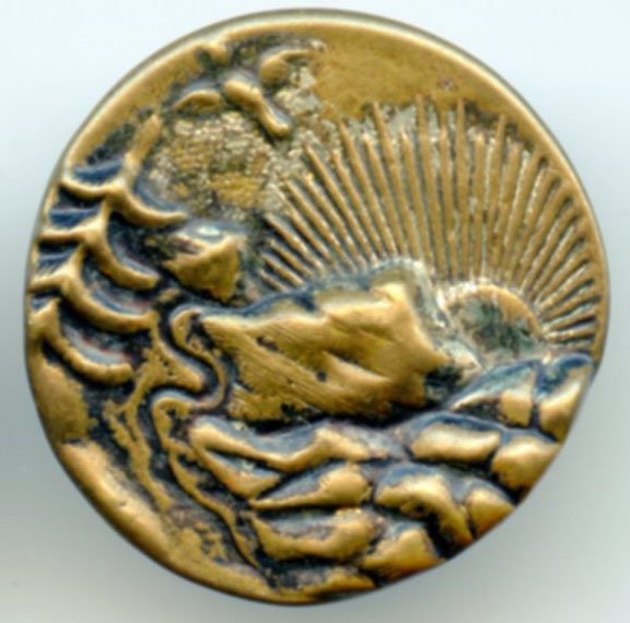 antique brass sunrise scene button