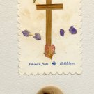 Olive wood button made in Bethlehem old card