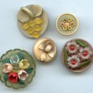 5 celluloid plant life buttons NICE
