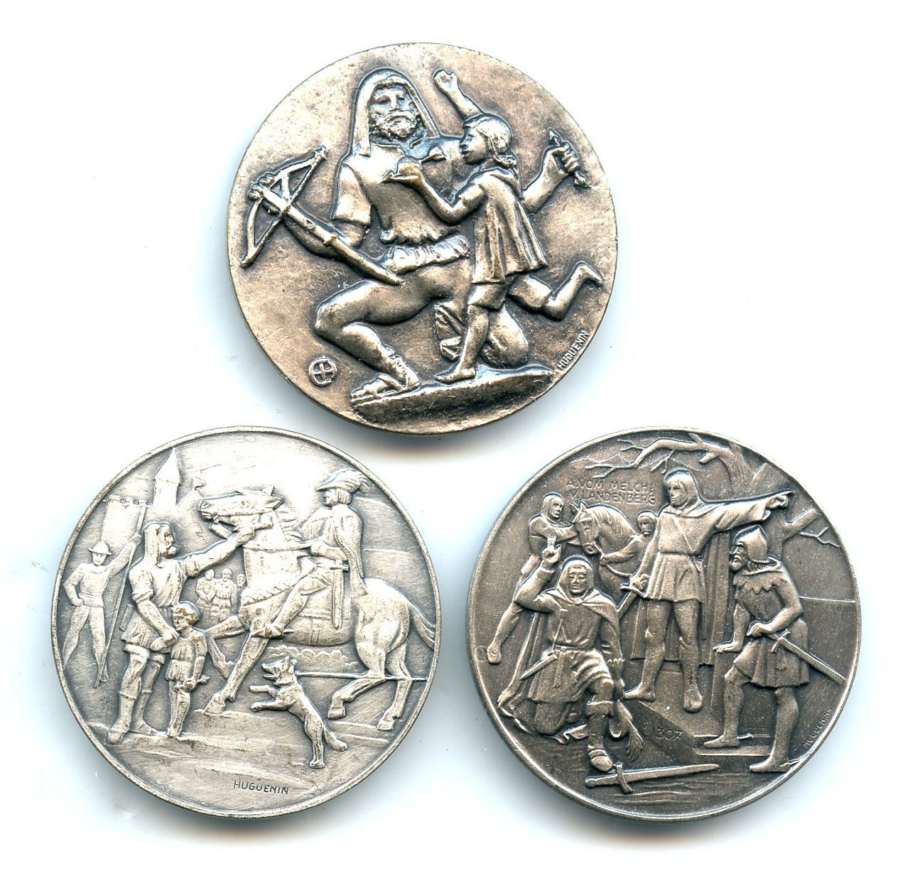 Set of 3 William Tell French white metal  buttons