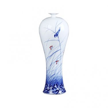 Hand painted tree and bird table vase