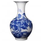 Large floor ceramic vase with blue and white landscape painting