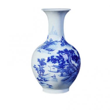 Handmade blue and white porcelain landscape painting ornamental vase
