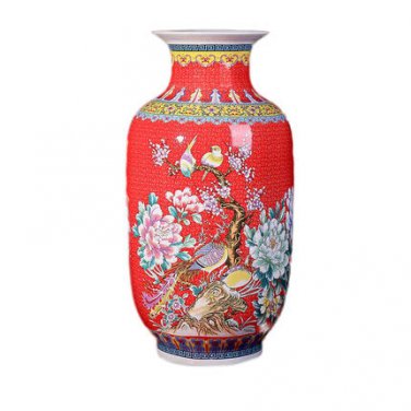 Enameled red wax gourd shaped ceramic large vase decoration
