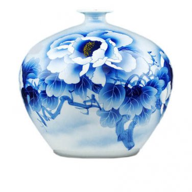 Master hand-painted flowers blooming in rich porcelain vase