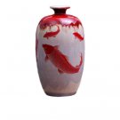 Jingdezhen kiln cracked glazed wax gourd shaped red fish ceramic vase