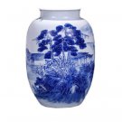 Master hand-painted blue and white porcelain vase countryside scenery Master hand-painted blue and white porcelain vase countryside scenery