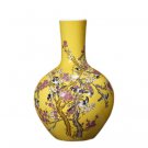 Jingdezhen plum blossom and bird pattern yellow ceramic vase