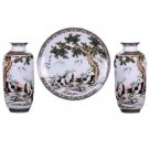three-piece pandas and tree decoration ceramic hanging plate and vase three-piece pandas and tree decoration ceramic hanging plate and vase