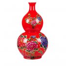 Red gourd shape ceramic vase with peony flowers pattern on the ground
