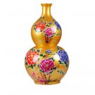 Golden gourd shape ceramic vase with peony pattern on the ground