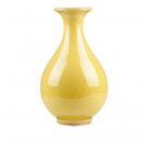Jar shape yellow cracked glaze ceramic vase