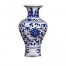 Fishtail shape blue and white cracked glaze ceramic vase