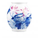 Celebrity master hand-painted lotus flower waist drum shape vase