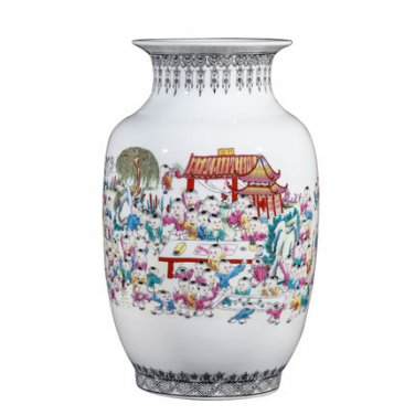 Winter melon children figure pastel ceramic vase