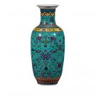 Living room winter melon shape green enamel ceramic vase on the ground
