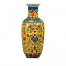 Winter melon shape yellow enamel ceramic vase on the ground