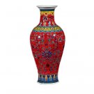 Living room fishtail shape red enamel ceramic vase on the ground