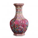 Vintage middle red majolica ceramic vase ornaments outline in gold