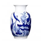 Winter melon hand painted relief blue and white chinese lotus vases