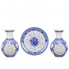 3 pieces grooved hollow picture hanging plate and lantern shape vases