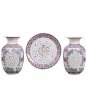 3pcs grooved hollow picture pastel hanging plate and winter melon vase