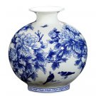 Peony pattern pomegranate shape blue and white bone china vase