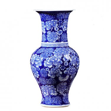 Antique bright blue and white pottery vases with short neck