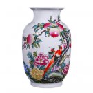 Peaches and peonies and birds pattern winter melon shape ceramic vases
