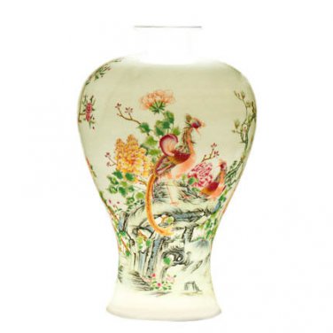 Designer hand-painted phoenixes painting thin porcelain embryo vase