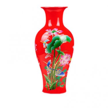 Lotus patten fishtail shape red ceramic vase and ornament
