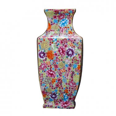 Vintage Qing dynasty big multi-flowers four-sided flower vase