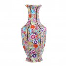 Vintage Qing dynasty big multi-flowers hexagonal vase for flowers