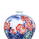 Designer big hand painted peonies pattern red in glaze porcelain vase