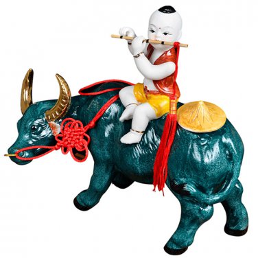 Decorative shepherd boy riding a bull classical art ceramics home