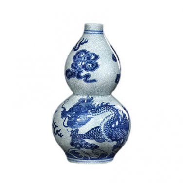Cracked glazed blue and white porcelain dragon flower vases home
